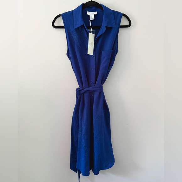 Calypso St. Barth Dresses & Skirts - Calypso St. Barth Embroidered Blue Sleeveless Midi Shirt Dress